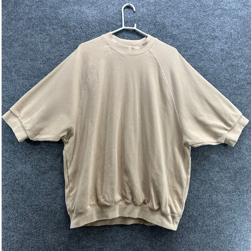 Fear of God Essentials Short Sleeve Waffle Knit Sweatshirt Tan XXL Mens